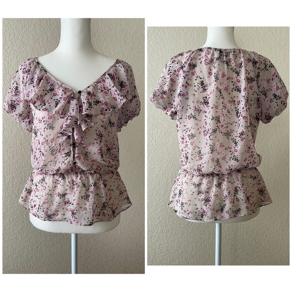 Guess delicate floral gathered waist blouse - xs